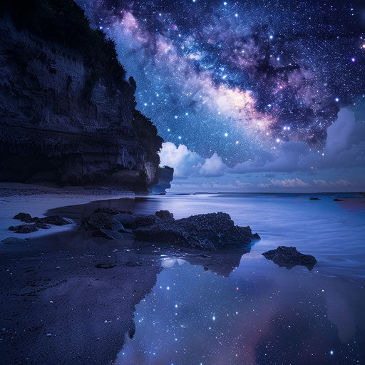 Nighttime at Uluwatu Beach with stars reflecting on water