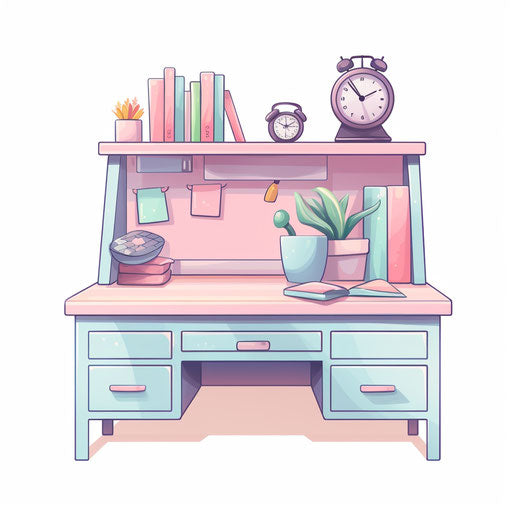 Desk illustration in the style of pastel colors