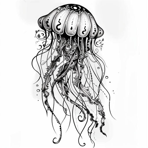 Art nouveau inspired jellyfish tattoo, flowing lines and natural motifs