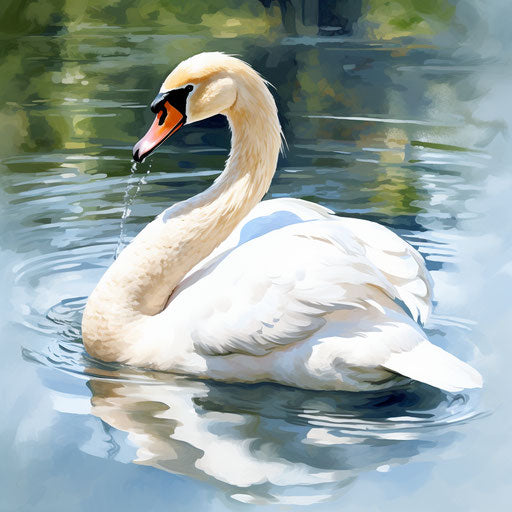 Swan clipart in the style of oil painting, on white background