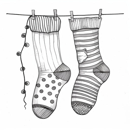 Funny socks with stripes and polka dots on the line