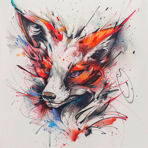 Urban graffiti-style flat tattoo sketch of kitsune