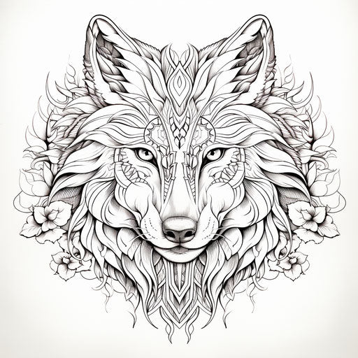 Ornamental wolf drawing for coloring pages