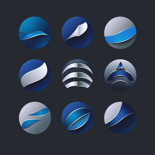 Logos featuring clean typography and corporate style in blue and silver