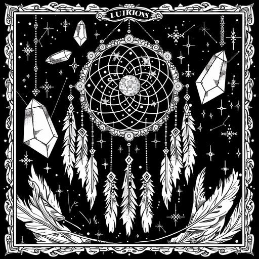 Dream catcher with crystals and magical symbols