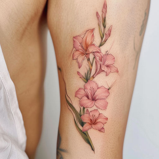 Illustrative gladiolus tattoo with a whimsical touch