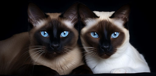 Chinese and Siamese cats, dark beige and blue style
