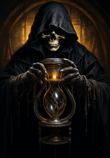The grim reaper with a glass hourglass