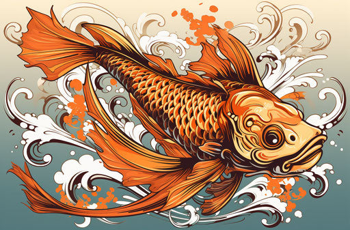 Vector art of koi fish, monstrous surrealism style