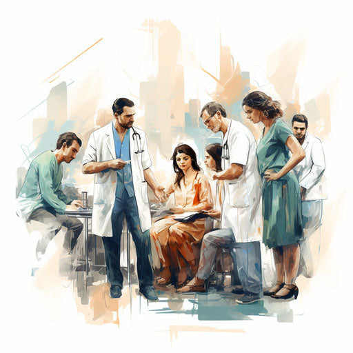Clinic in Oil Painting Style on White Background