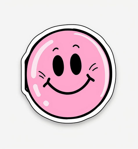 Sticker, smiley face, pink, simple illustration, white background, black outline