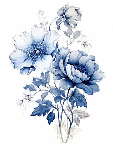 Indigo and holotone flower sketch