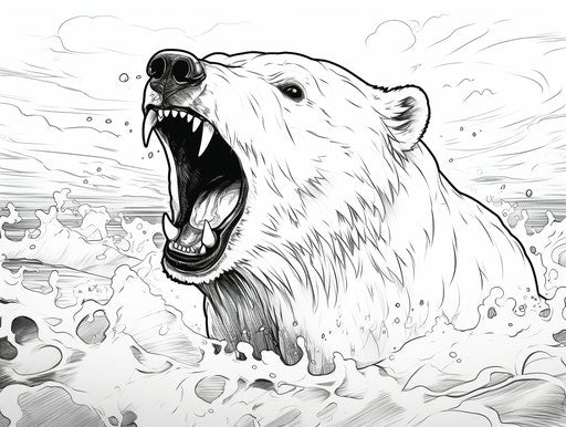 Free printable polar bear coloring page, comic art style