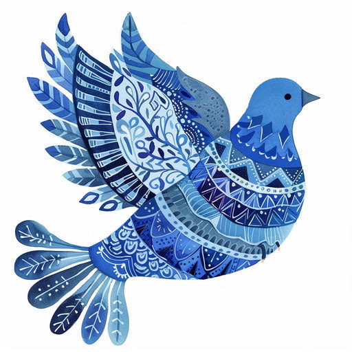 Blue dove with artistic geometric patterns