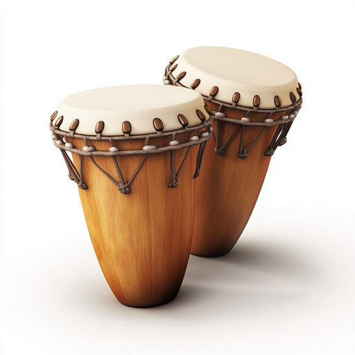 3D Bongo Drums on flat white background, isolated clipart