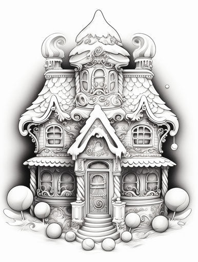 Christmas coloring pages happy holidays house, dark bronze white