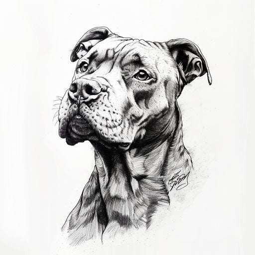 Realistic pitbull drawing with detailed fur texture