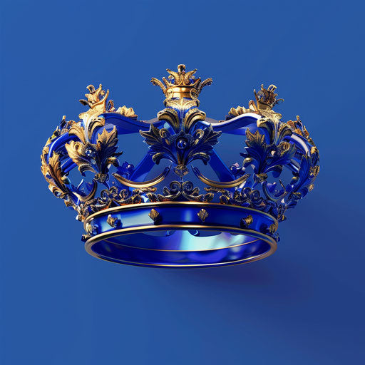 Shiny crown on royal blue background