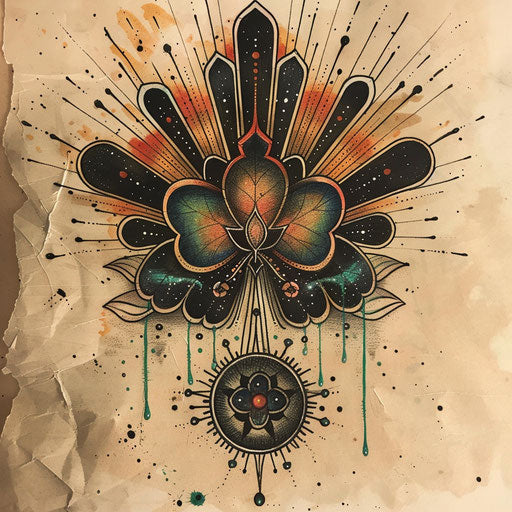 Retro futurism inspired black clover tattoo sketch