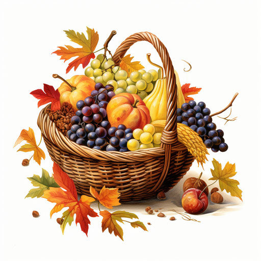 Cornucopia clipart in oil painting style on white