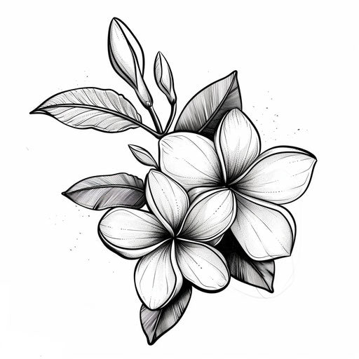 Flat tattoo sketch of plumeria in clipart style, modern