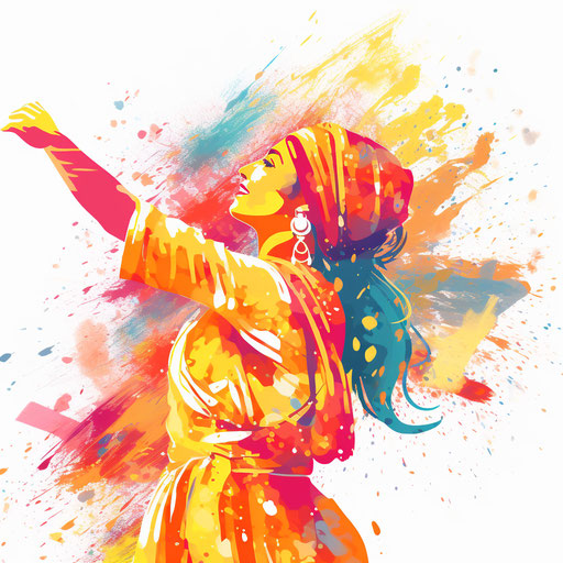 Holi clipart in the style of Impressionistic Art, on a white background