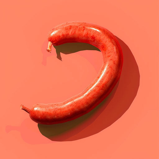 Realistic sausage clipart on a flat, vibrant coral background