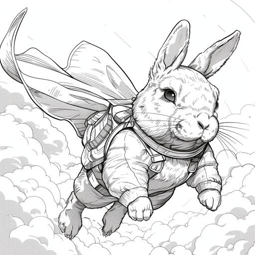 Superhero bunny in flight