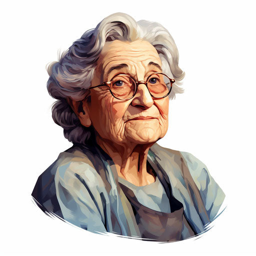 Illustration of grandmother in Chiaroscuro Art style, on white background