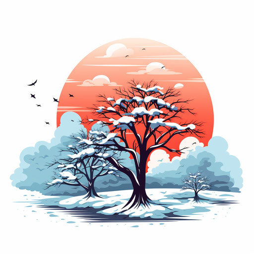 Winter clipart in the style of Chiaroscuro Art, on white background
