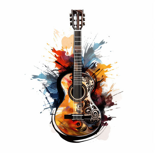 Guitar illustration in the style of Chiaroscuro Art, on a white background