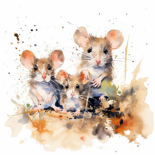 Illustration of a mouse in the style of Impressionistic Art on white background