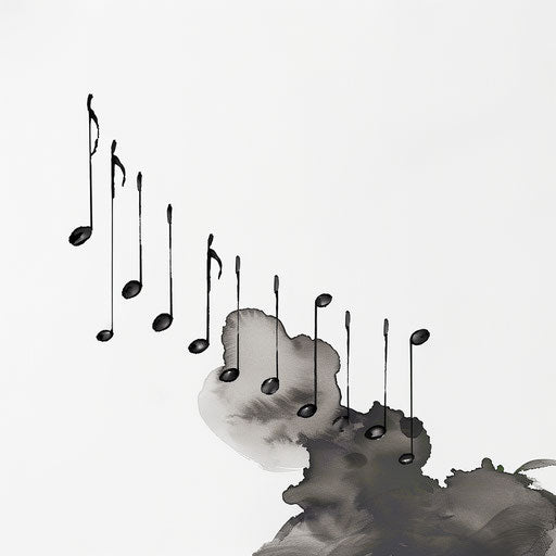 A series of eighth notes fading from deep black to transparent, on a stark white background.