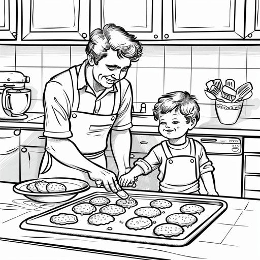 Baking cookies with dad and child