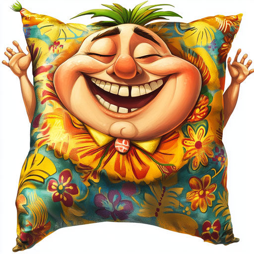 Humorous caricature of a pillow with human characteristics