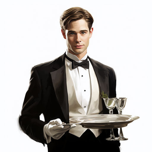 Waiter illustration in the style of Chiaroscuro Art