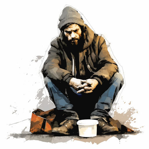 Minimalist depiction of poverty on white background