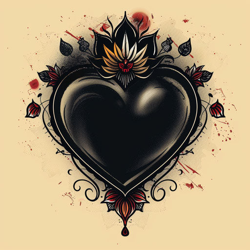 Black heart tattoo in classic style with bold lines