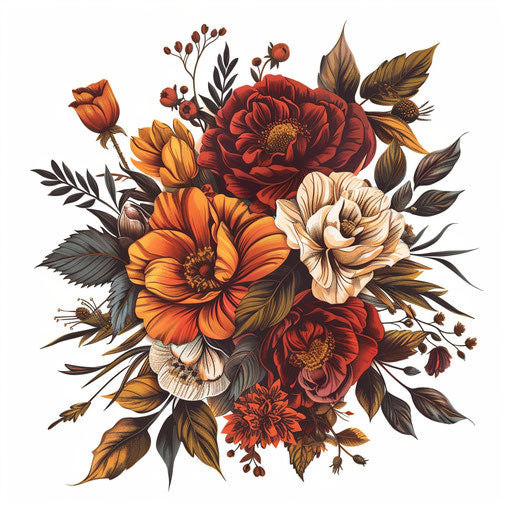 Floral bouquet, light crimson and amber, chic illustrations