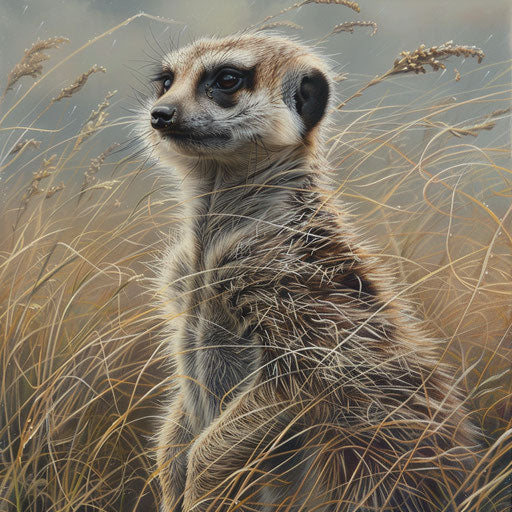 Meerkat on a windy day, fur ruffled by the breeze, dynamic and natural setting