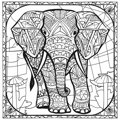 Detailed elephant with geometric patterns and shapes