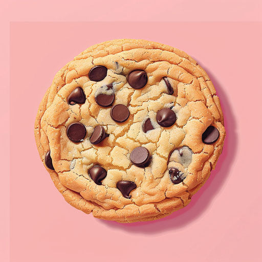 Realistic chocolate chip cookie on dusky rose background