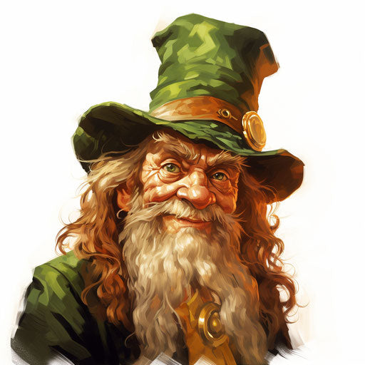 Leprechaun image in the style of an oil painting, on a white background