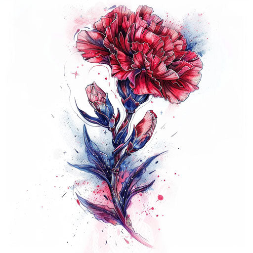 Surreal carnation tattoo design merging with cosmic elements
