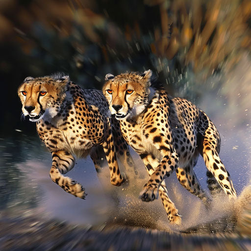 Breathtaking race of two cheetahs sprinting side by side