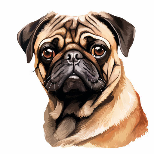 Pug illustration in the style of Chiaroscuro Art, on white background