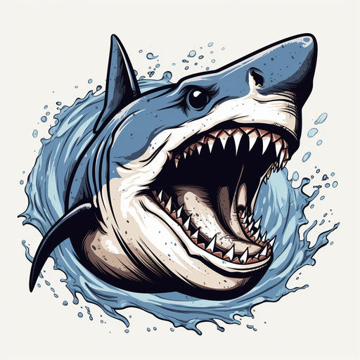 Blue shark vector logo, horror-inspired ink drawing style
