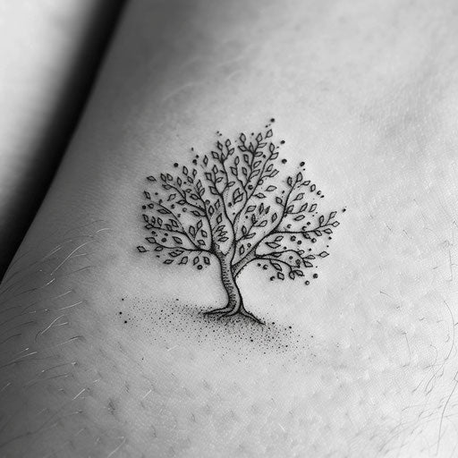 Nature-inspired flat tattoo sketch of a tree with leaves made of small dots