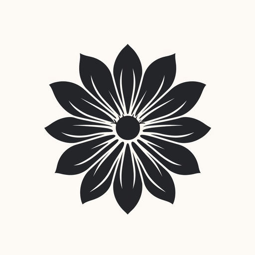 Black insignia of a flower, monochromatic graphic style