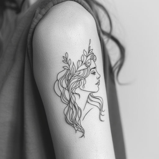 Minimalist tattoo of Persephone on white background
